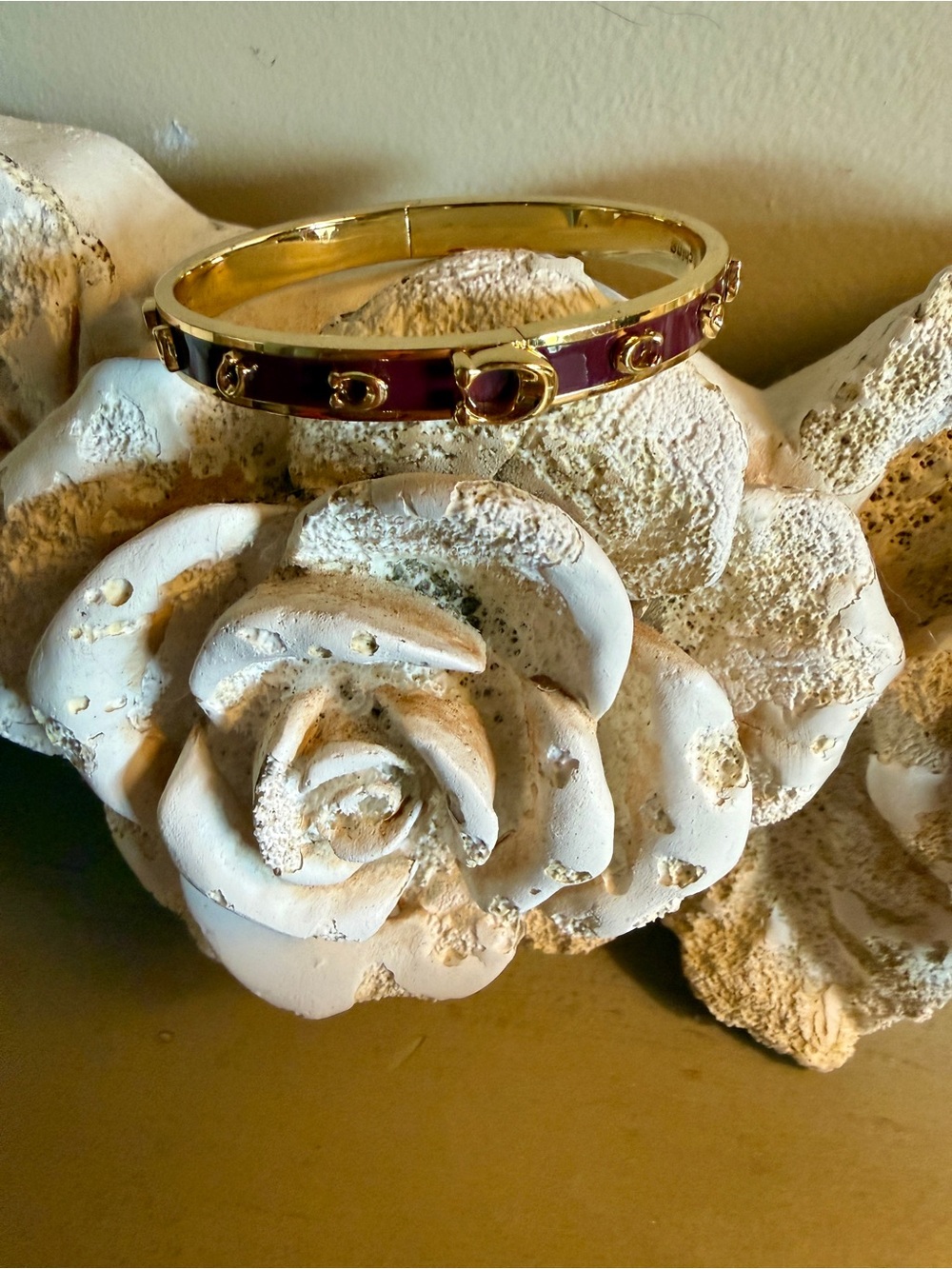 Coach Gold-Tone Burgundy Enamel Hinged Bangle Bracelet - Picture 6 of 7
